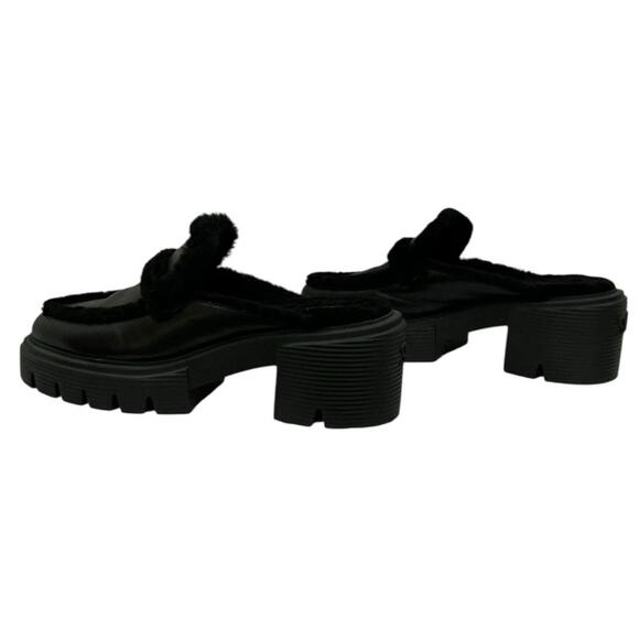 Stuart Weitzman Soho Chill Suede Shearling Loafer Mule Black 9.5B Platform - Picture 7 of 12